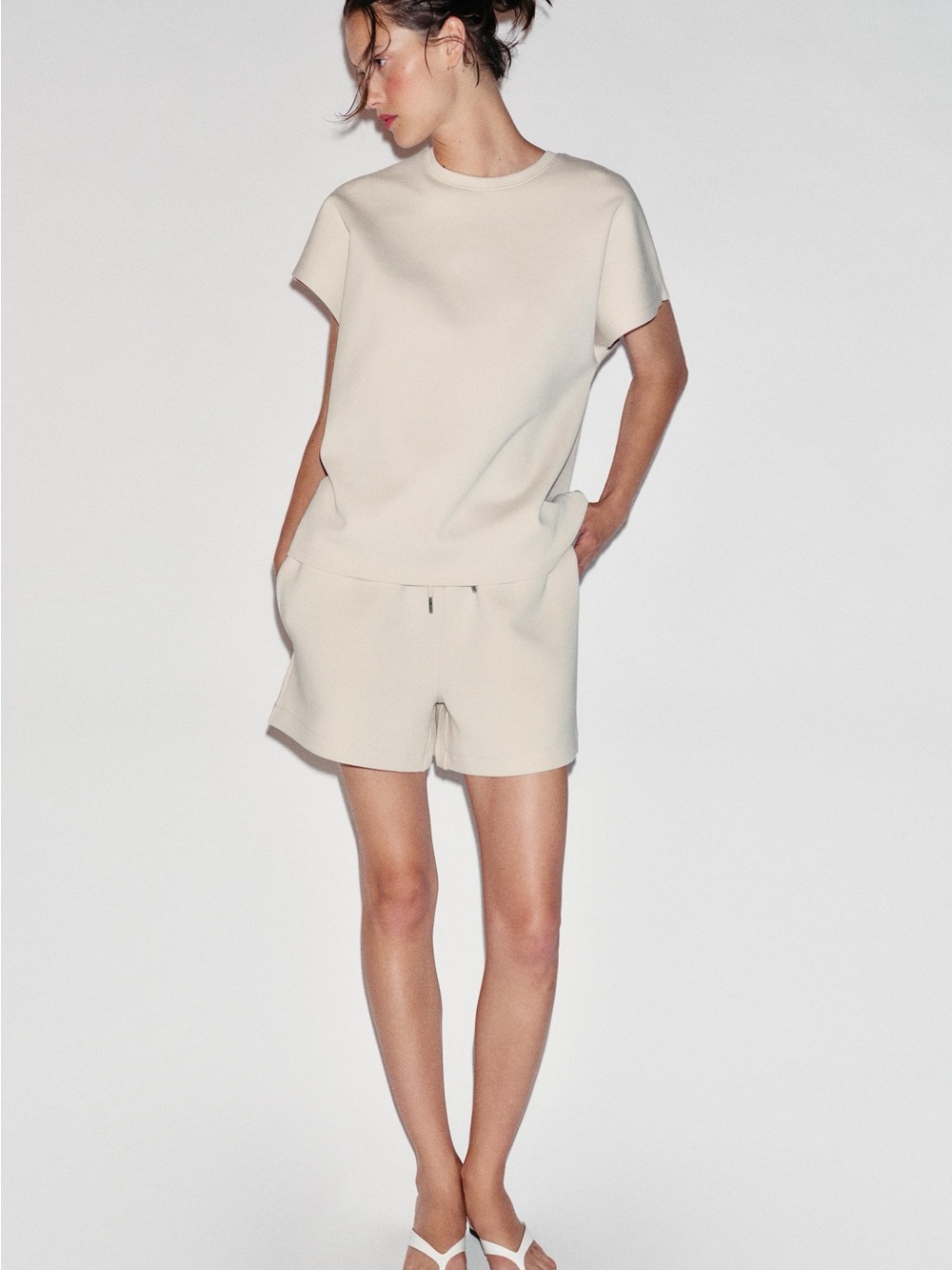 Zara Woman Beige Oversized Dolman Sleeve T-Shirt Top Small 100% Cotton